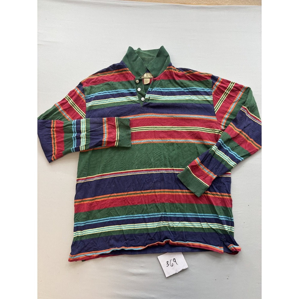 Sun River Clothing Co Men's L Long Sleeve Rugby Polo Shirt Striped Green Red